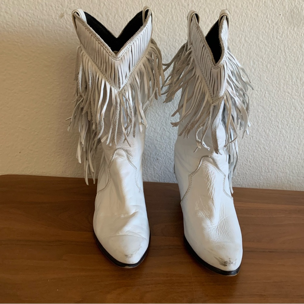 Laredo White Fringe Leather Cowboy Wester Boot Women's Size 6.5